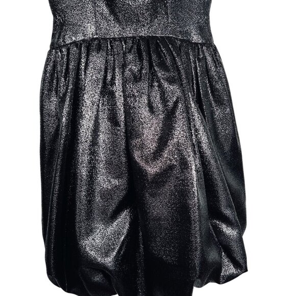 Marchesa Notte Black Metallic Taffeta Bubble Evening Dress Size 0 Shimmer Formal - Picture 8 of 11